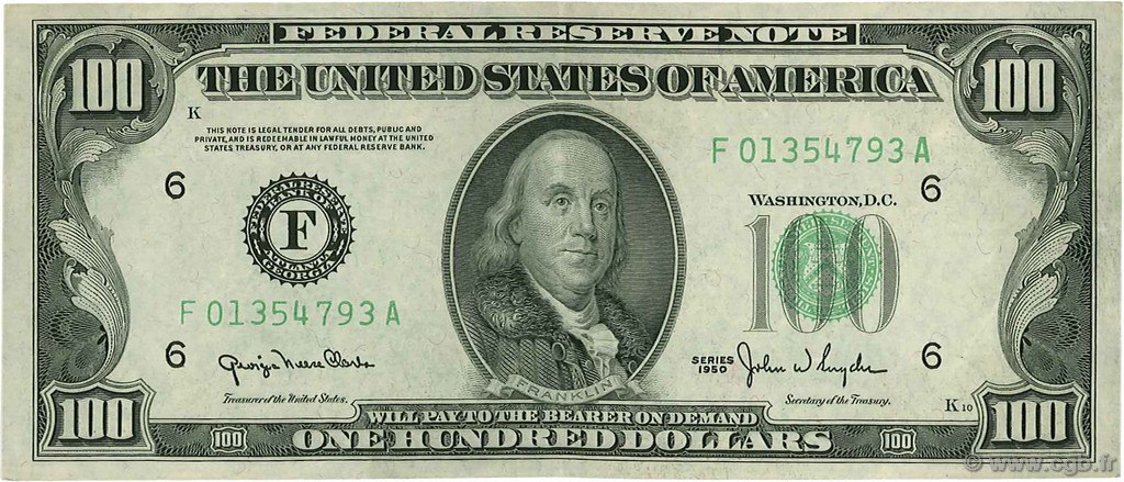 100 Dollars ESTADOS UNIDOS DE AMÉRICA Atlanta 1950 P.442 MBC a EBC