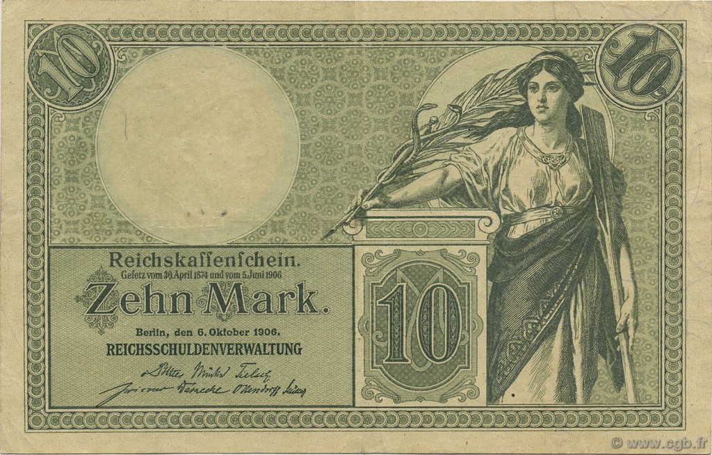 10 Mark GERMANY  1906 P.009b XF-