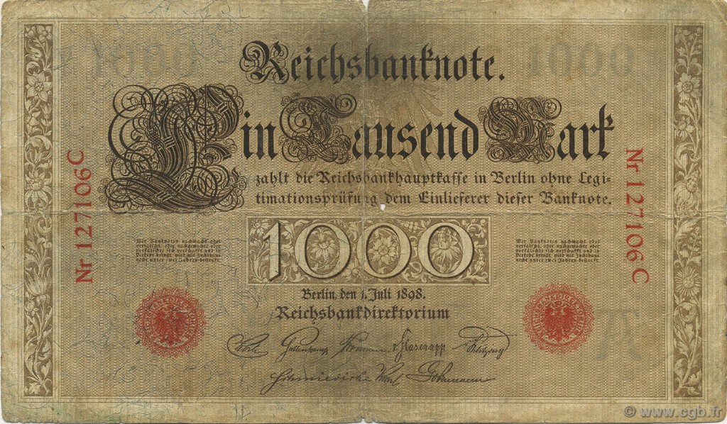 1000 Mark GERMANY  1898 P.021 VG