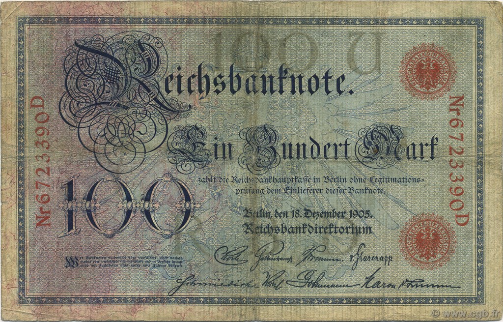 100 Mark GERMANY  1905 P.024b F