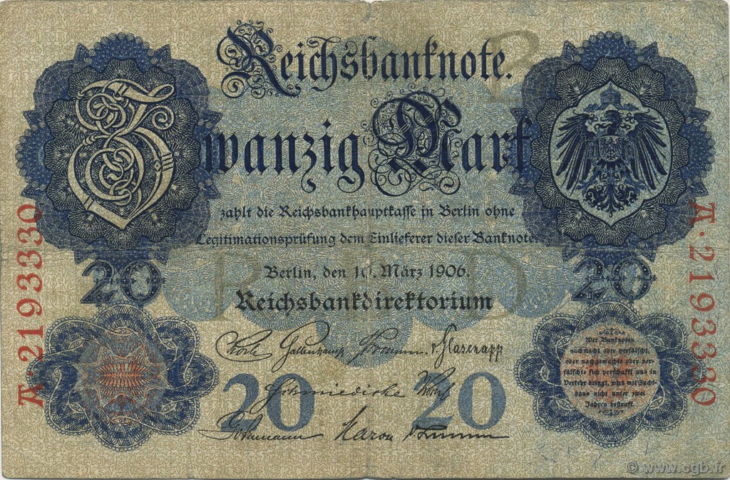 20 Mark GERMANY  1906 P.025b F