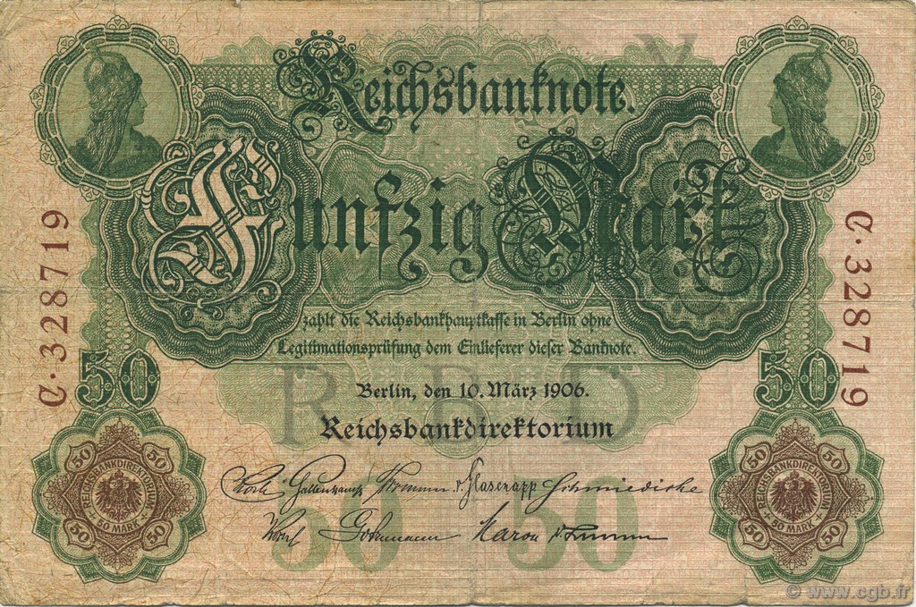 50 Mark GERMANY  1906 P.026a F+