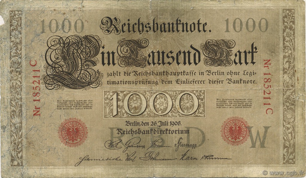 1000 Mark GERMANY  1906 P.027 VG