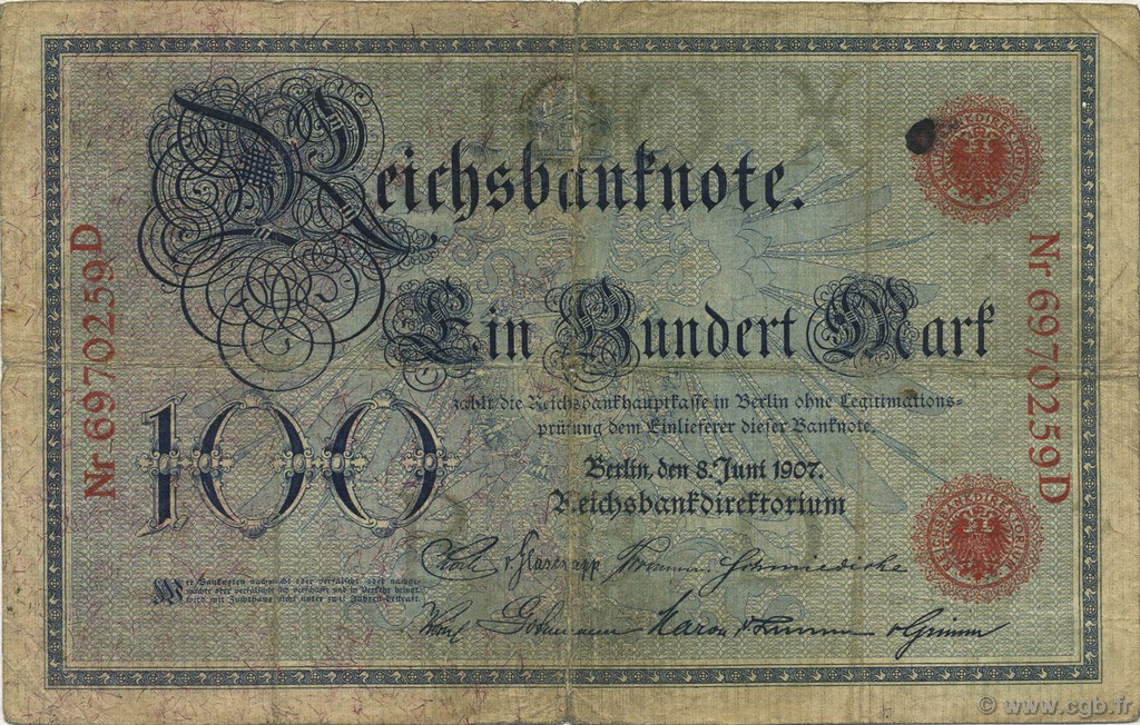 100 Mark GERMANIA  1907 P.030 MB