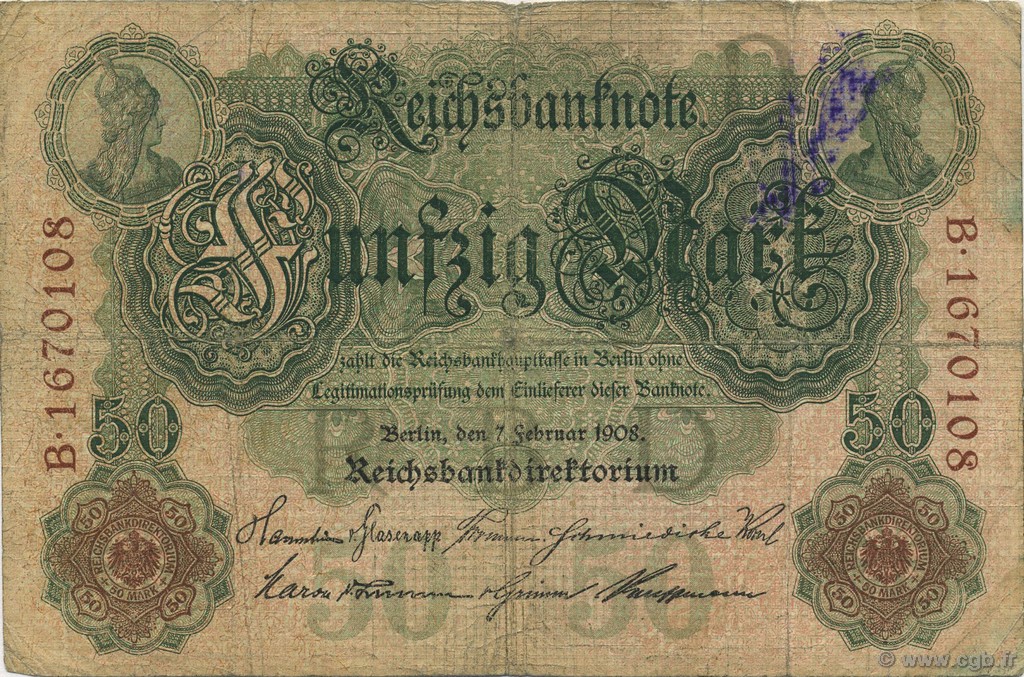 50 Mark GERMANY  1908 P.032 F