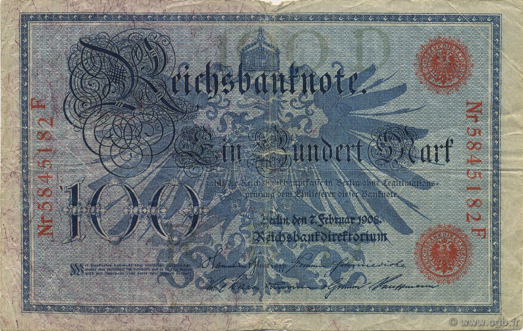 100 Mark GERMANIA  1908 P.033a B