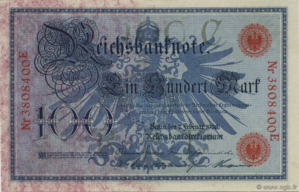 100 Mark GERMANIA  1908 P.033a q.FDC