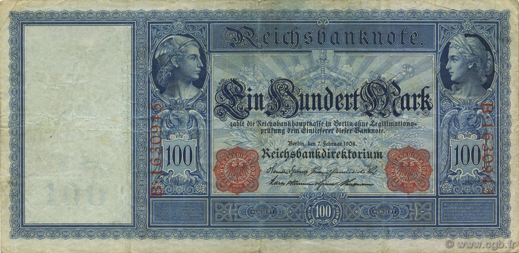 100 Mark GERMANY  1908 P.035 VF