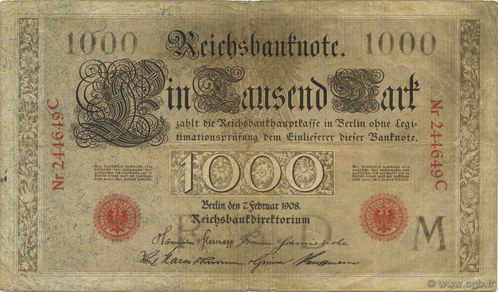 1000 Mark GERMANY  1908 P.036 VF
