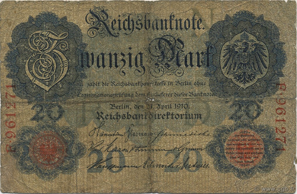 20 Mark GERMANY  1910 P.040a G