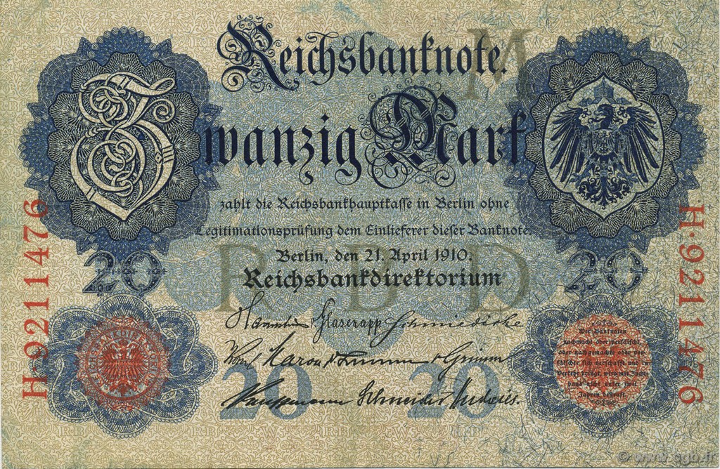 20 Mark GERMANIA  1910 P.040b q.SPL