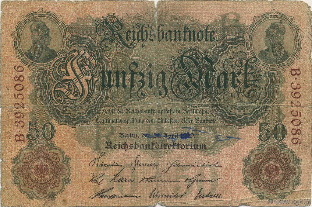 50 Mark GERMANY  1910 P.041 G