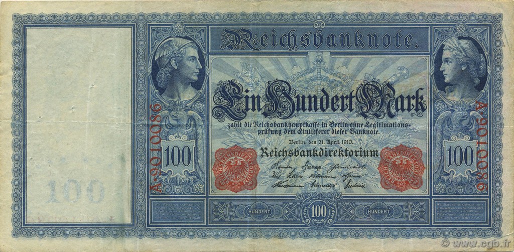 100 Mark GERMANY  1910 P.042 VF+