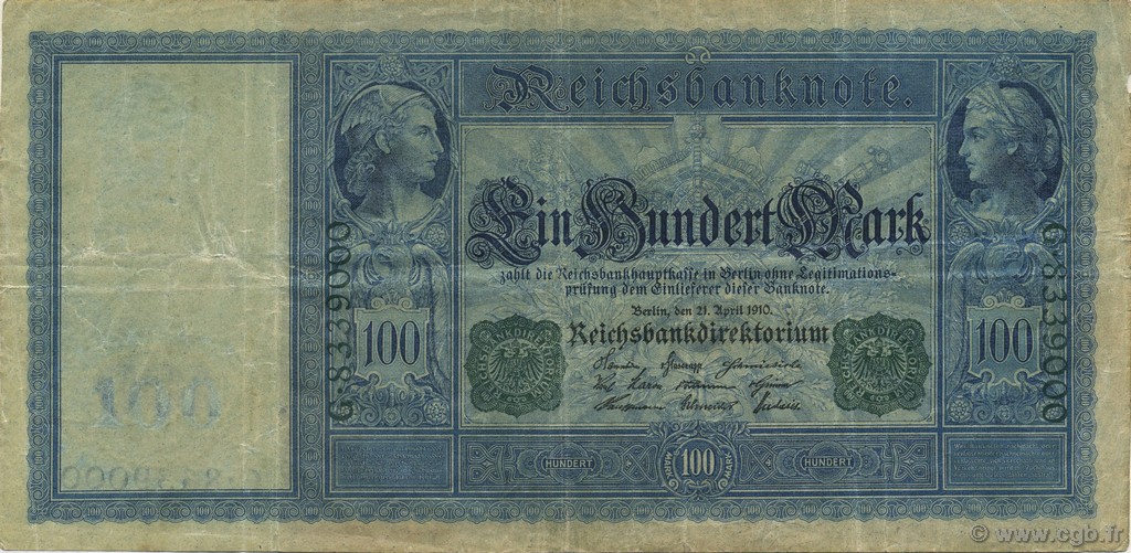 100 Mark GERMANY  1910 P.043 VF