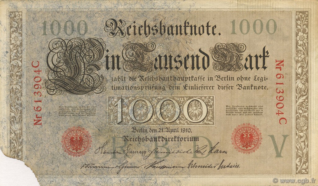 1000 Mark GERMANY  1910 P.044a F