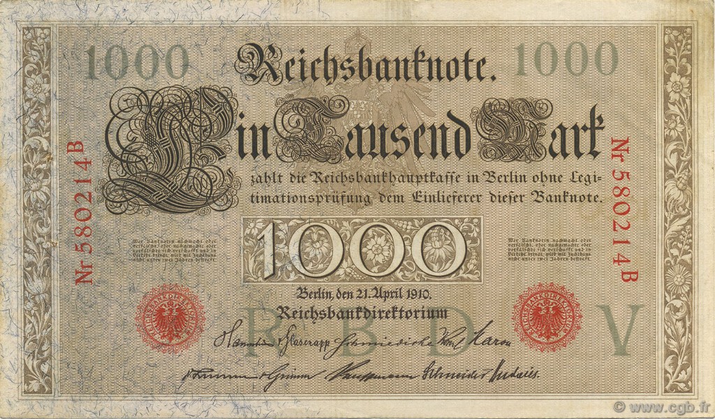 1000 Mark GERMANY  1910 P.044a XF