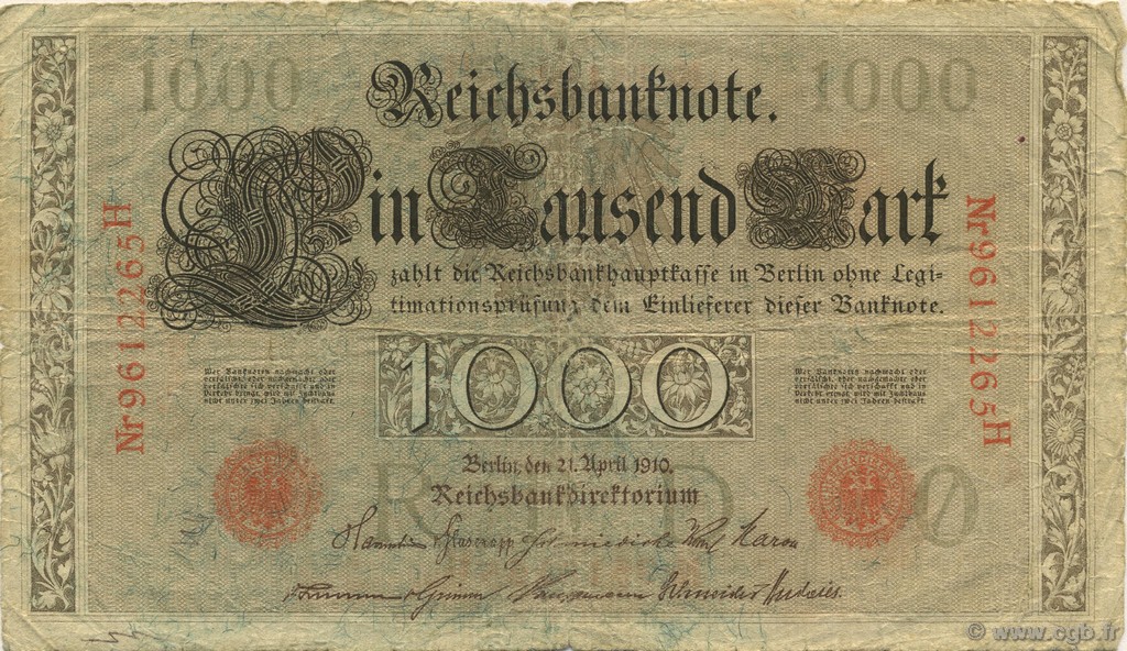 1000 Mark GERMANY  1910 P.044b G