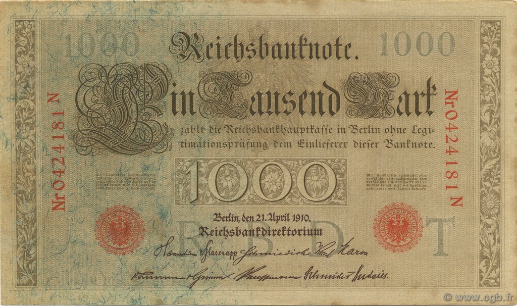 1000 Mark GERMANIA  1910 P.044b BB