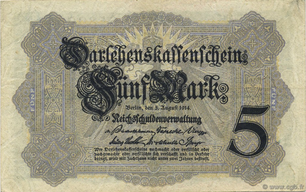 5 Mark GERMANIA  1914 P.047b BB