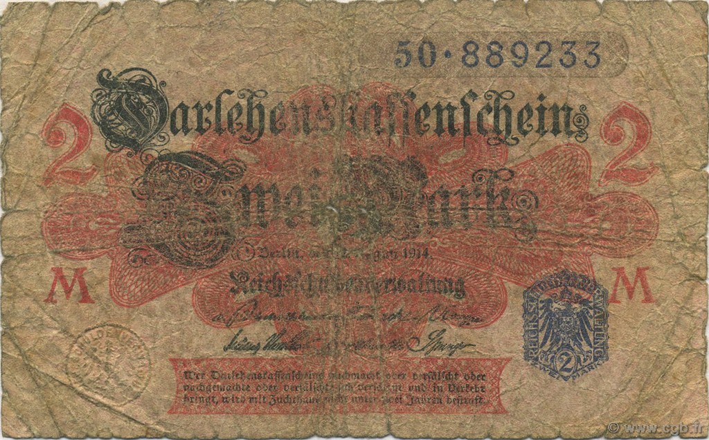 2 Mark GERMANY  1914 P.055 P
