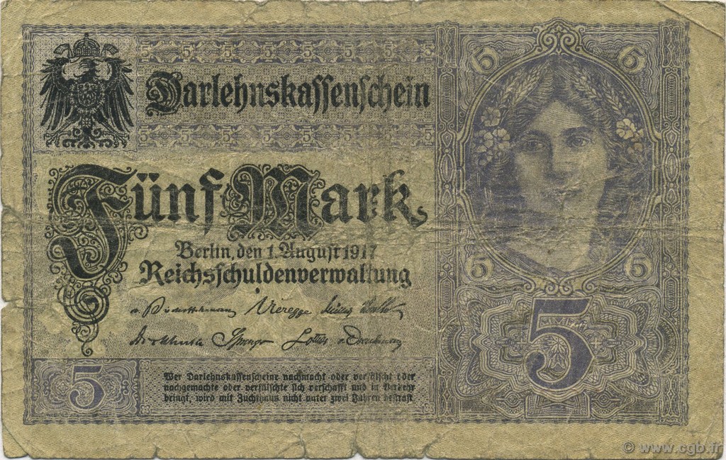 5 Mark GERMANIA  1917 P.056b B