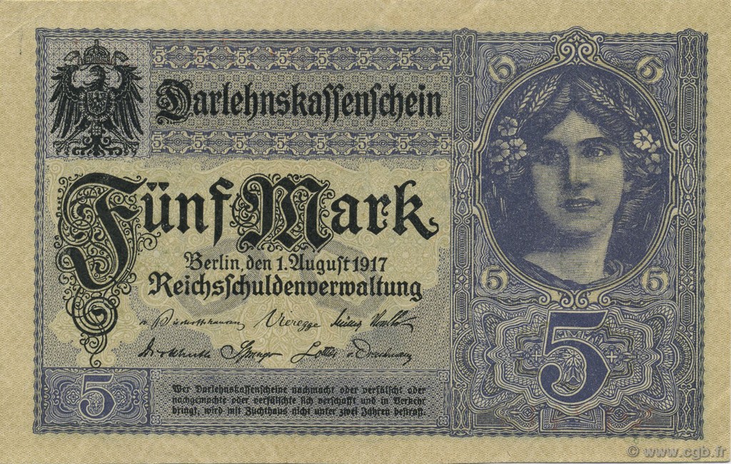 5 Mark DEUTSCHLAND  1917 P.056b VZ+
