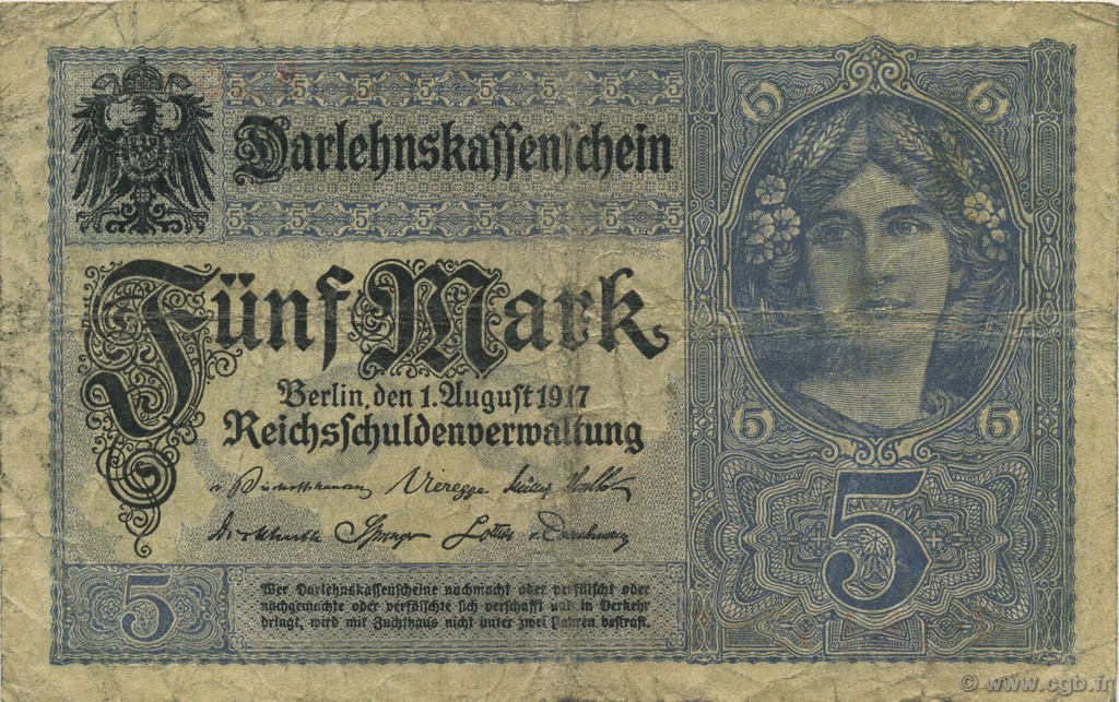 5 Mark DEUTSCHLAND  1917 P.056b S