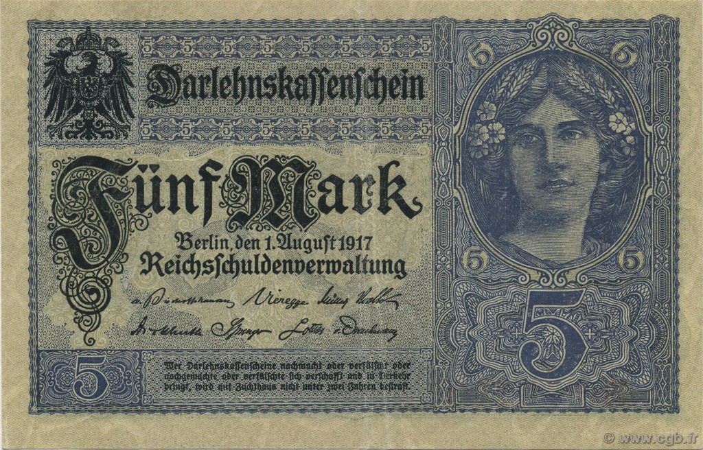 5 Mark GERMANIA  1917 P.056b SPL