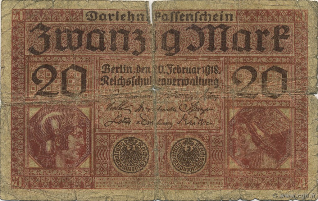 20 Mark GERMANY  1918 P.057 G