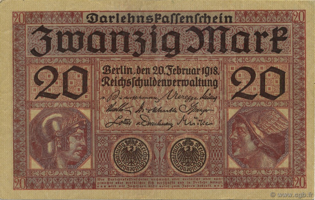 20 Mark GERMANIA  1918 P.057 SPL