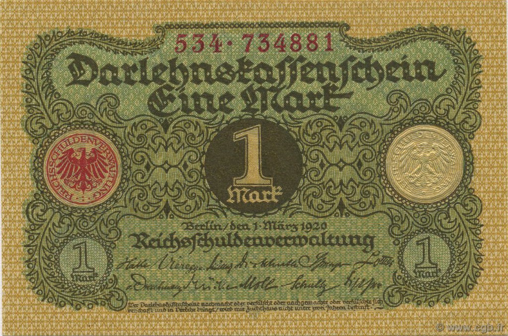 1 Mark GERMANIA  1920 P.058 AU