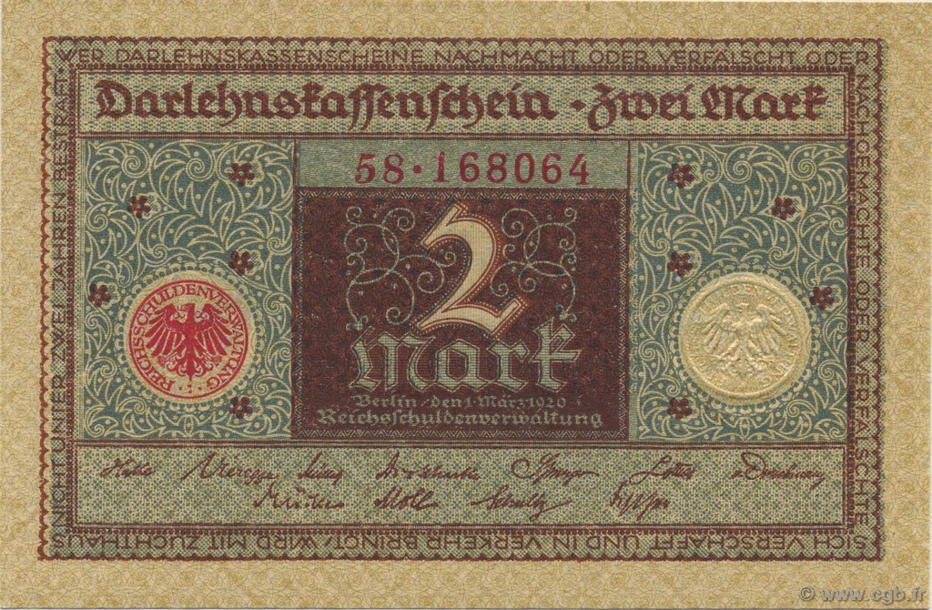 2 Mark GERMANIA  1920 P.060 q.AU