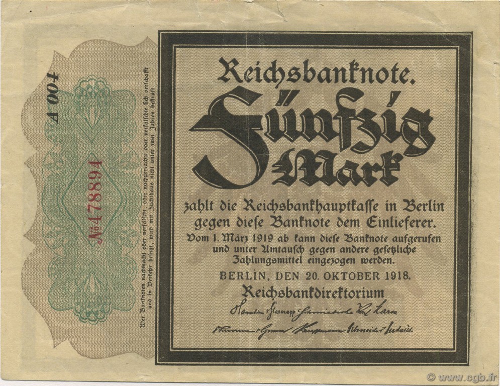 50 Mark DEUTSCHLAND  1918 P.064b VZ
