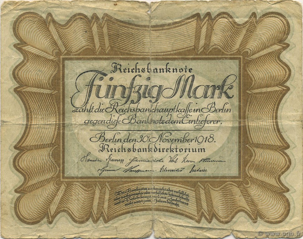 50 Mark GERMANY  1918 P.065 G