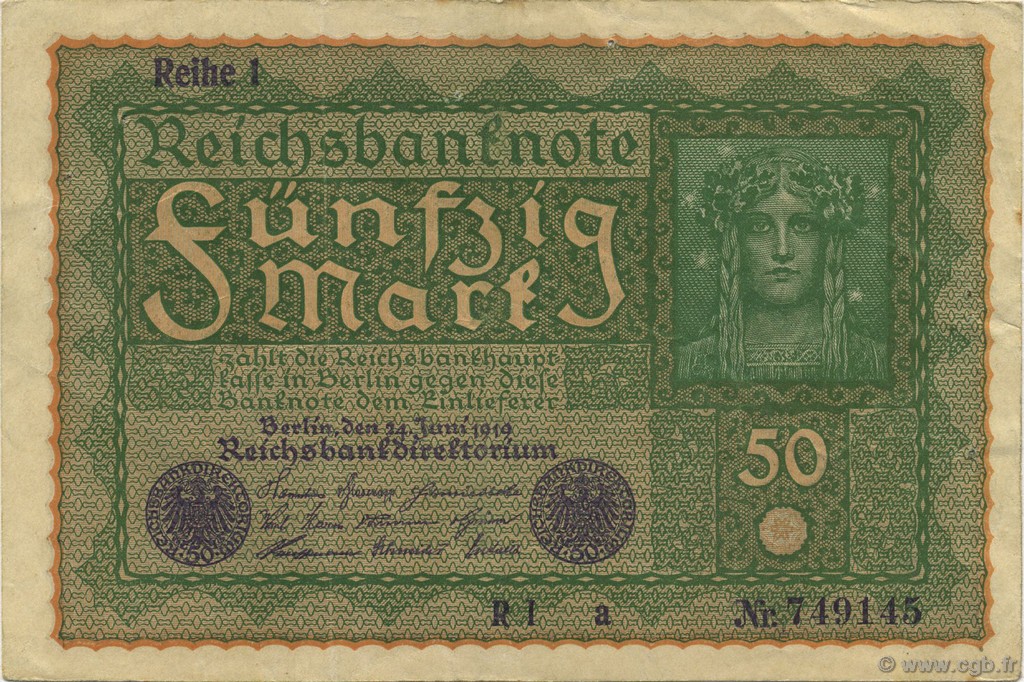 50 Mark GERMANY  1919 P.066 VF