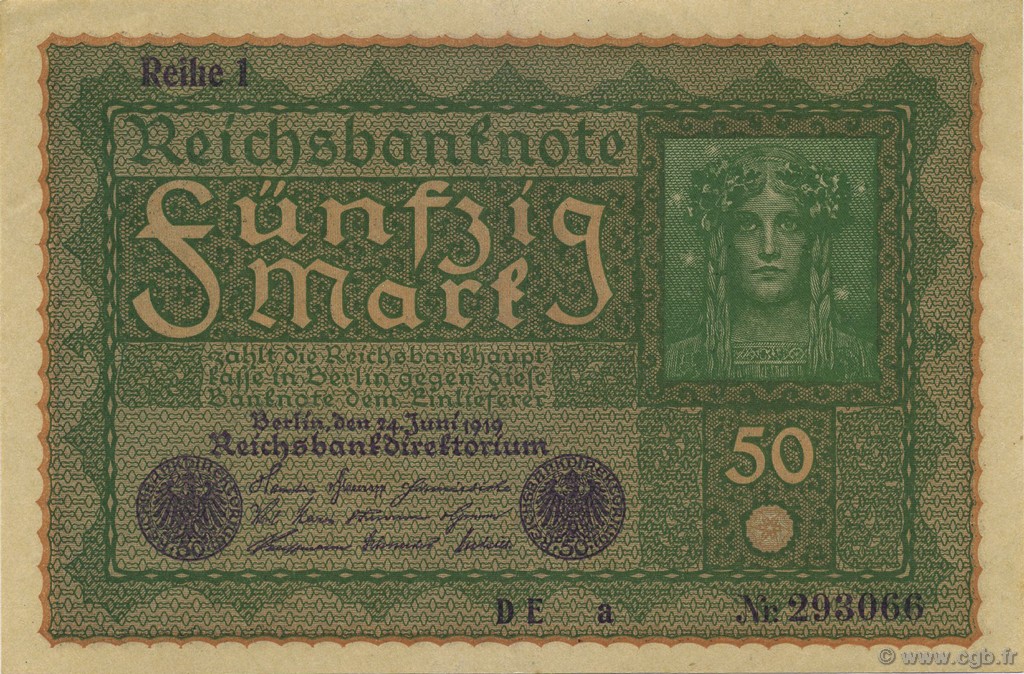50 Mark GERMANY  1919 P.066 AU