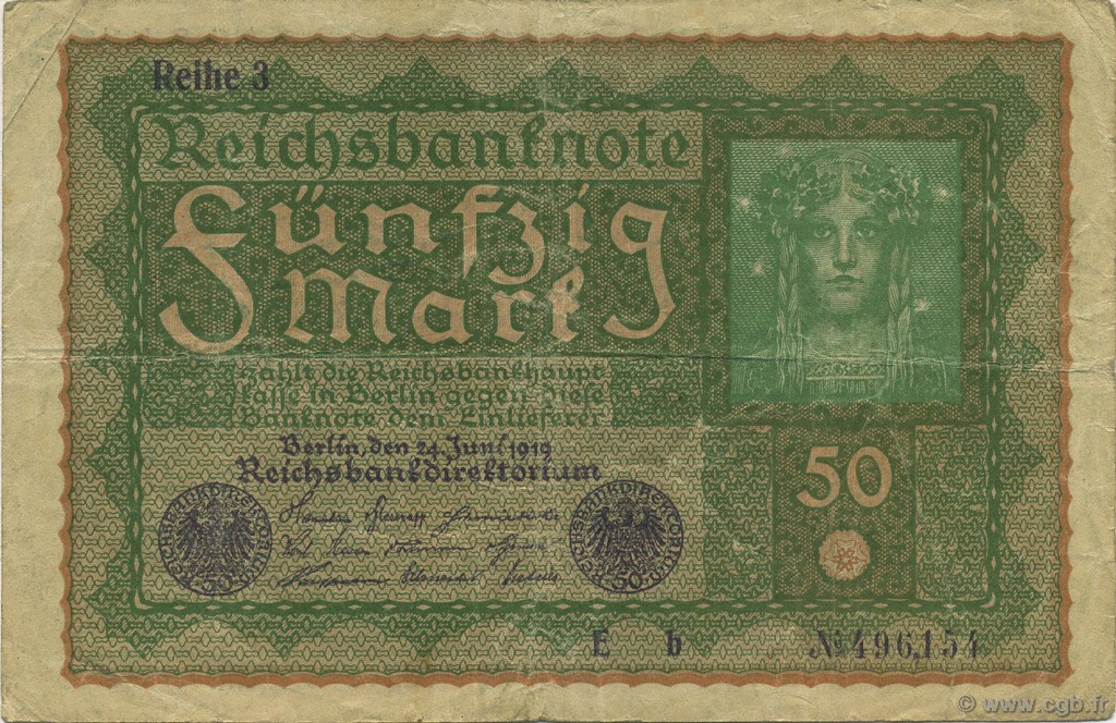 50 Mark GERMANY  1919 P.066 VF