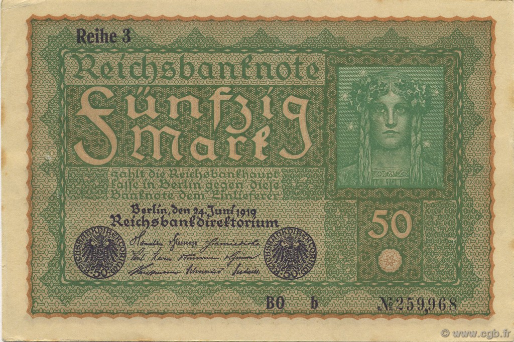 50 Mark GERMANY  1919 P.066 AU-