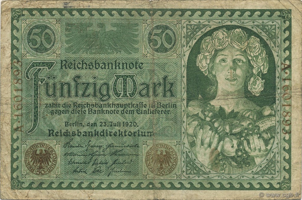 50 Mark GERMANY  1920 P.068 F