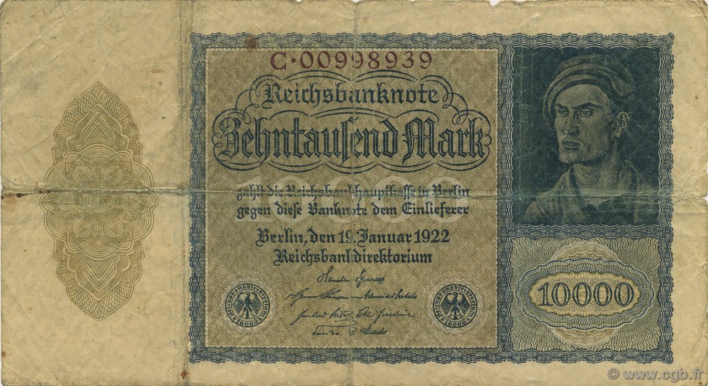 10000 Mark GERMANY  1922 P.072 F