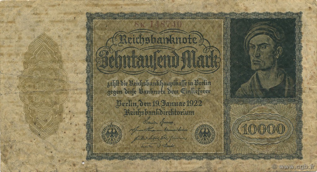 10000 Mark GERMANY  1922 P.072 F