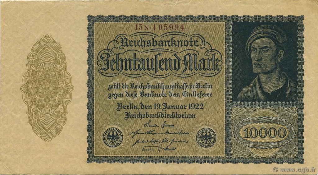 10000 Mark GERMANY  1922 P.072 VF