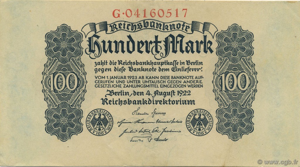 100 Mark GERMANIA  1922 P.075 AU