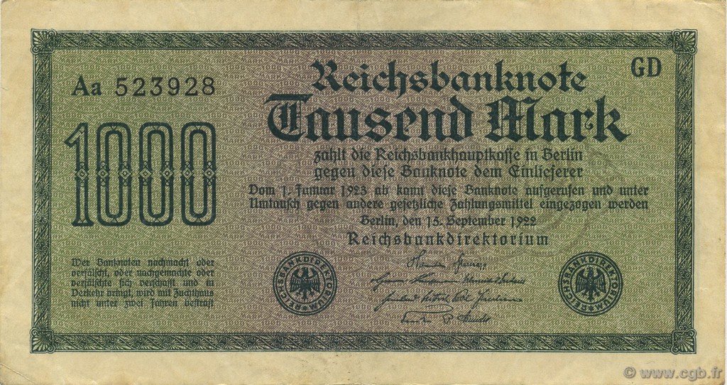 1000 Mark ALEMANIA  1922 P.076a EBC