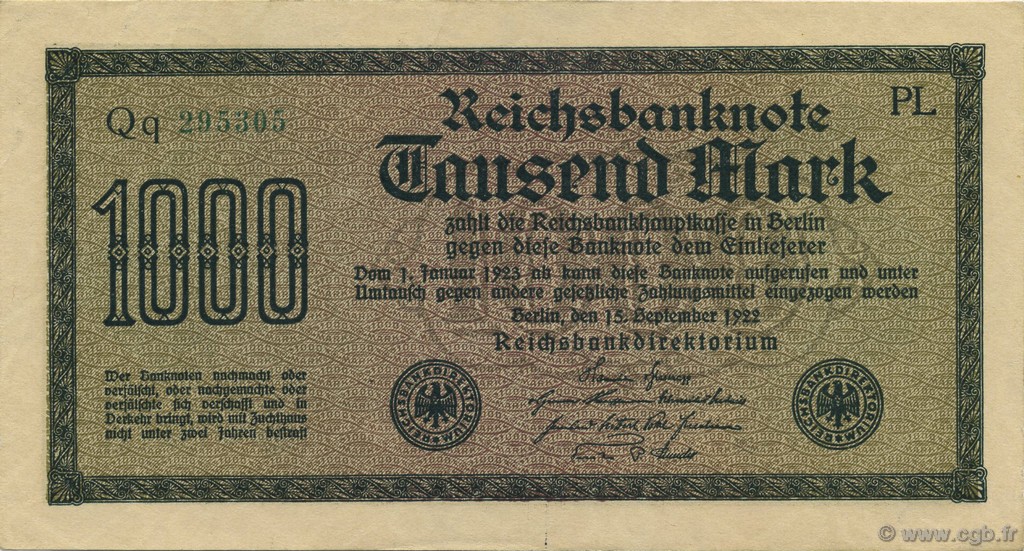 1000 Mark GERMANIA  1922 P.076e AU
