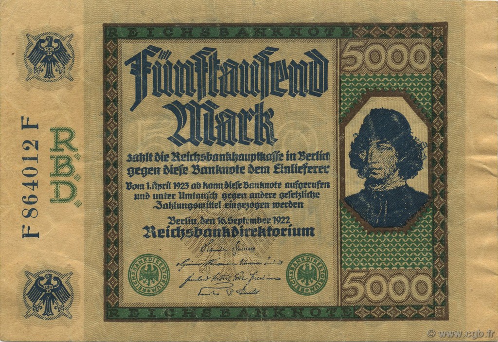 5000 Mark DEUTSCHLAND  1922 P.077 SS