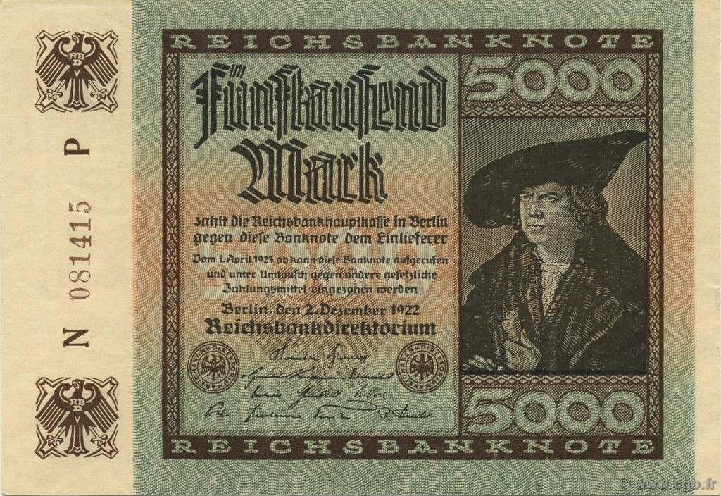 5000 Mark DEUTSCHLAND  1922 P.081a VZ