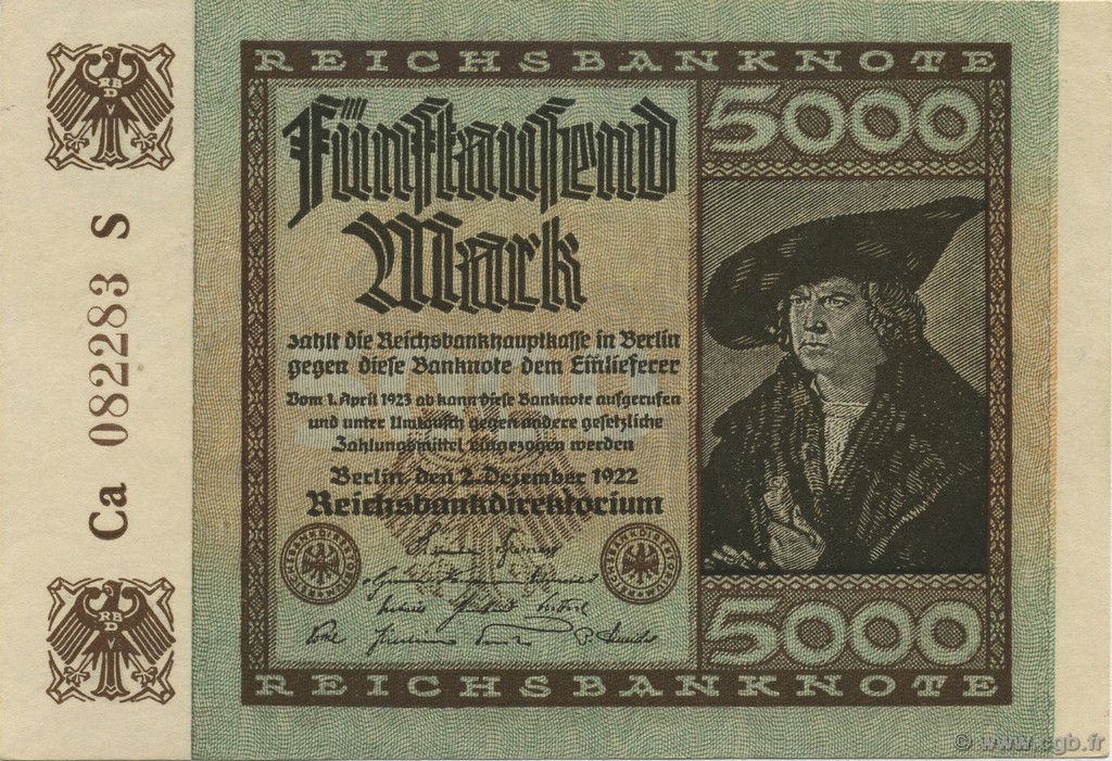 5000 Mark ALEMANIA  1922 P.081e EBC