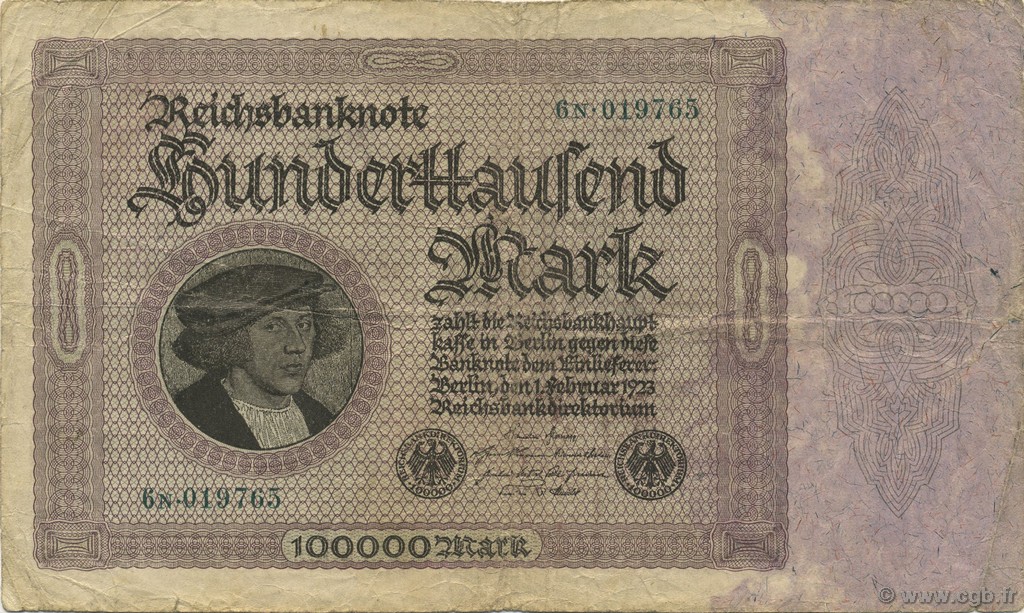 100000 Mark GERMANY  1923 P.083 F+