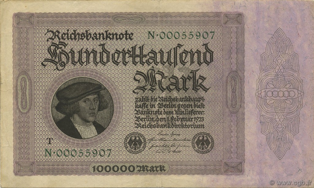100000 Mark GERMANY  1923 P.083b XF-